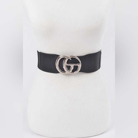 Oversized Metal Buckle Accented Elastic Statement Belt - Picture 1 of 6